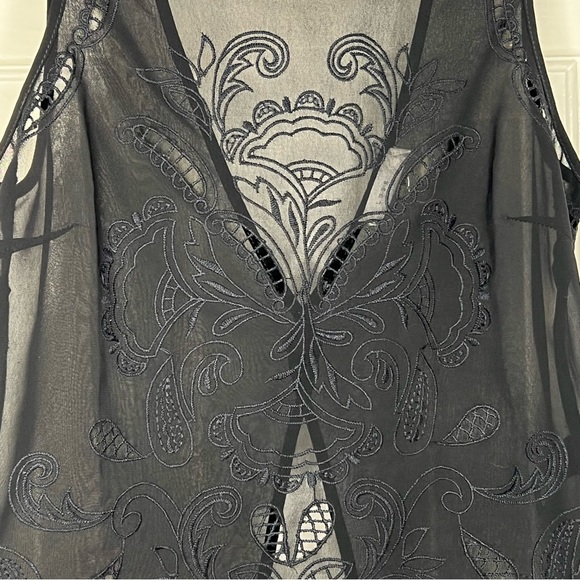 Transparent Embroidered Crop Tank Top With Open Back | Women’s size XS - Picture 2 of 8
